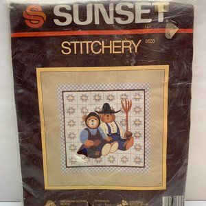 Vintage Sunset Stitchery American Gothic Bears 12 x 12